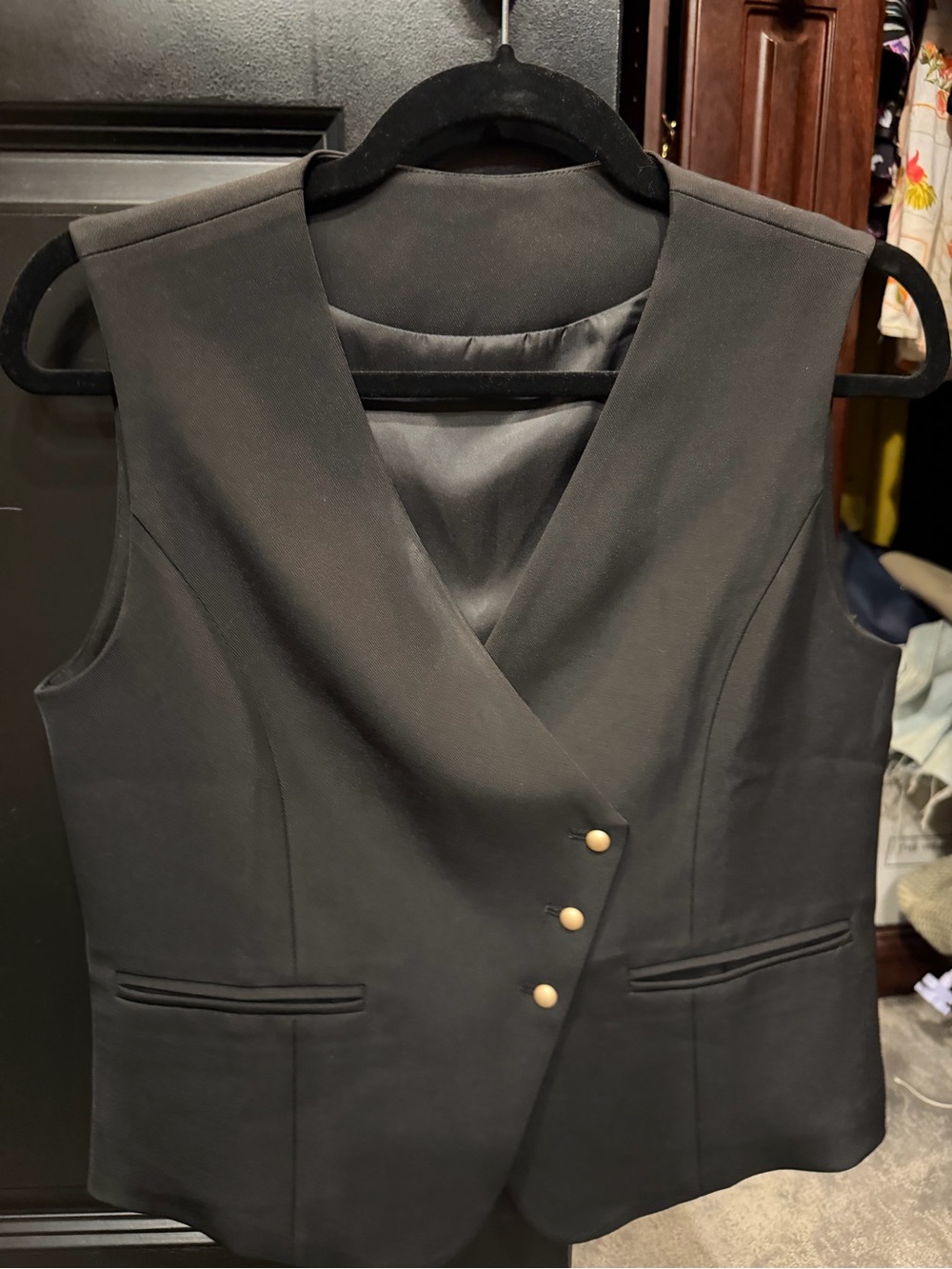 Black Sleeveless Blazer Vest with Gold Buttons